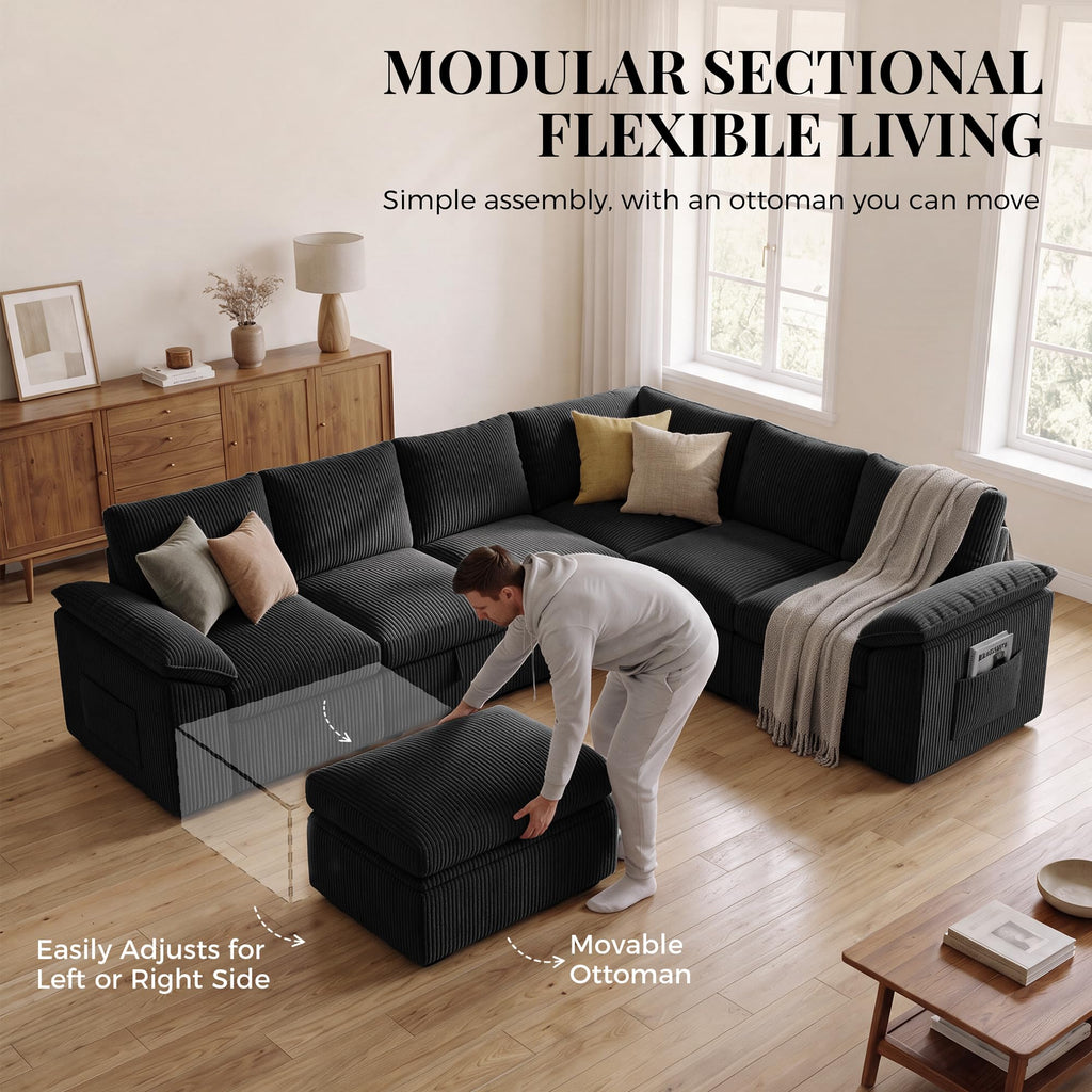 108'' Sectional Couches, Sectional Sleeper, Black