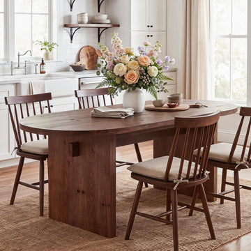 63-Inch Oval Dining Table, Farmhouse Solid Wood Kitchen Table for 4-6, Large Dinner Furniture with Double Pedestal