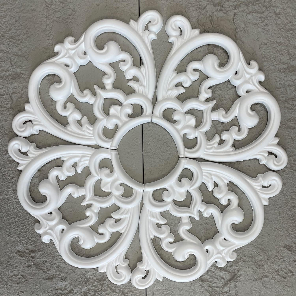 24" OD x 5" ID White Ceiling Medallion 4-Piece Set Ceiling Medallion for Chandelier Decoration, Quick and Easy