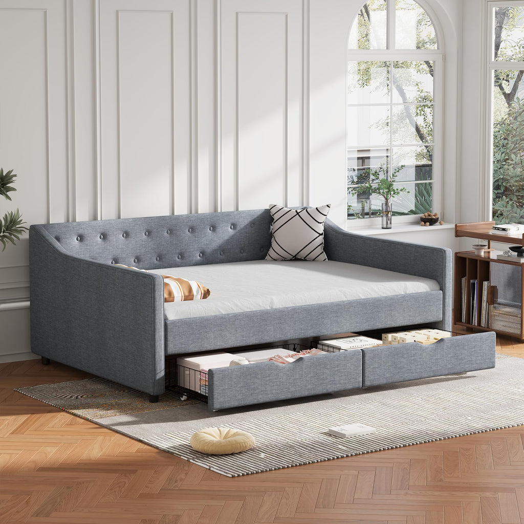 Upholstered Full Size Daybed with Drawers
