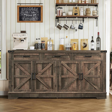 Buffet Cabinet, 61” Large Sideboard Buffet Storage Cabinet with 3 Drawers, Farmhouse Coffee Bar with 4 Doors