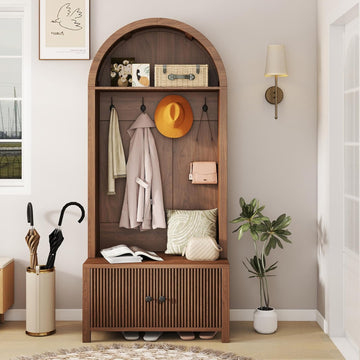 Hall Tree with Bench and Shoe Storage, Entryway Storage Bench with Coat Rack, 70.08" Tall Mudroom Rack with 4 Double