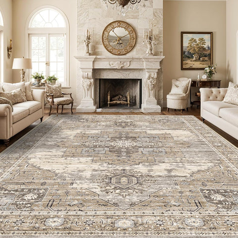 Living Room 10x14 Area Rugs - Washable Lightweight Area Rug Stain Resistant Carpet Vintage Soft Rugs