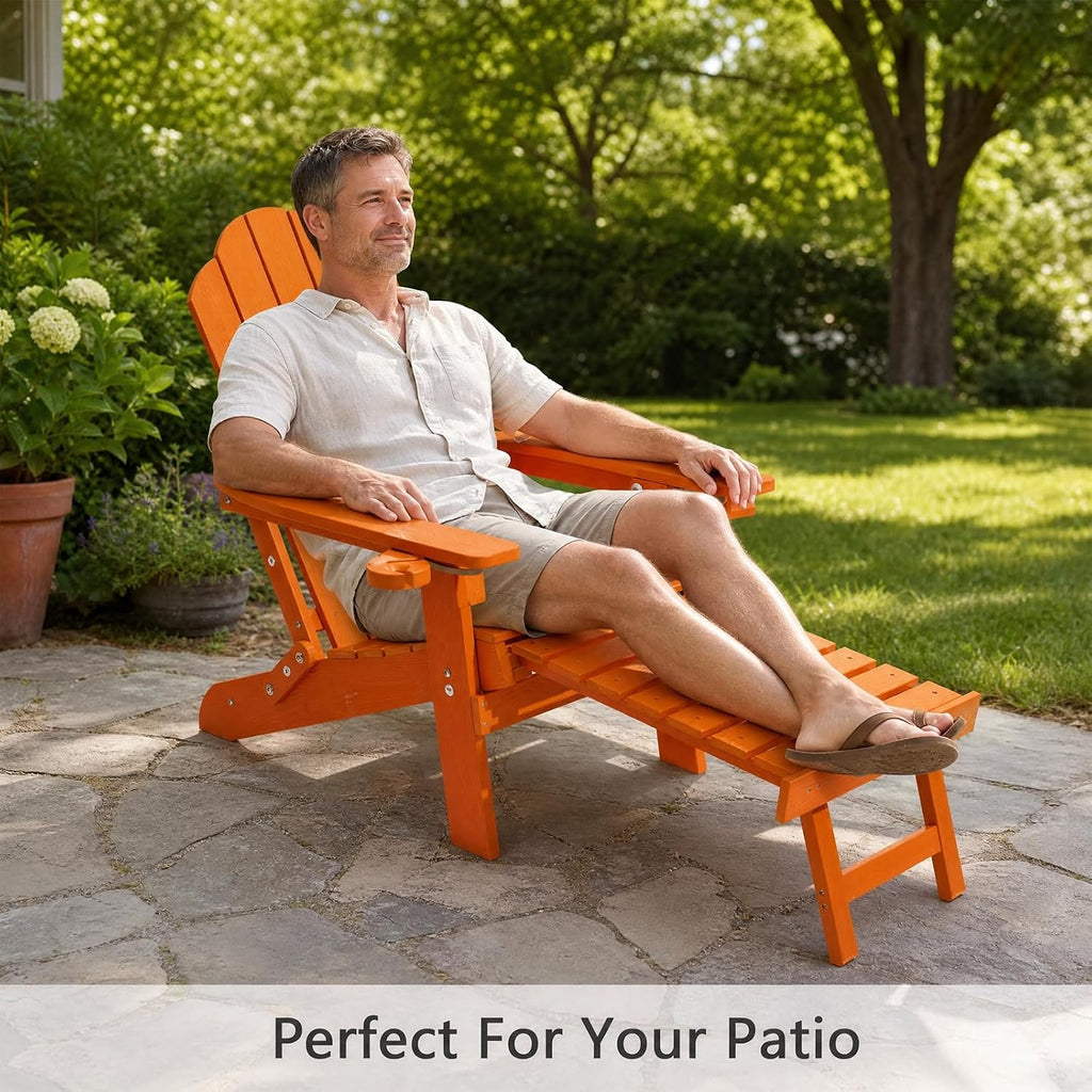 Ergonomic Adjustable Adirondack Chair with Ottoman Set of 2,Folding Adirondack Chair with 2 Cup Holder