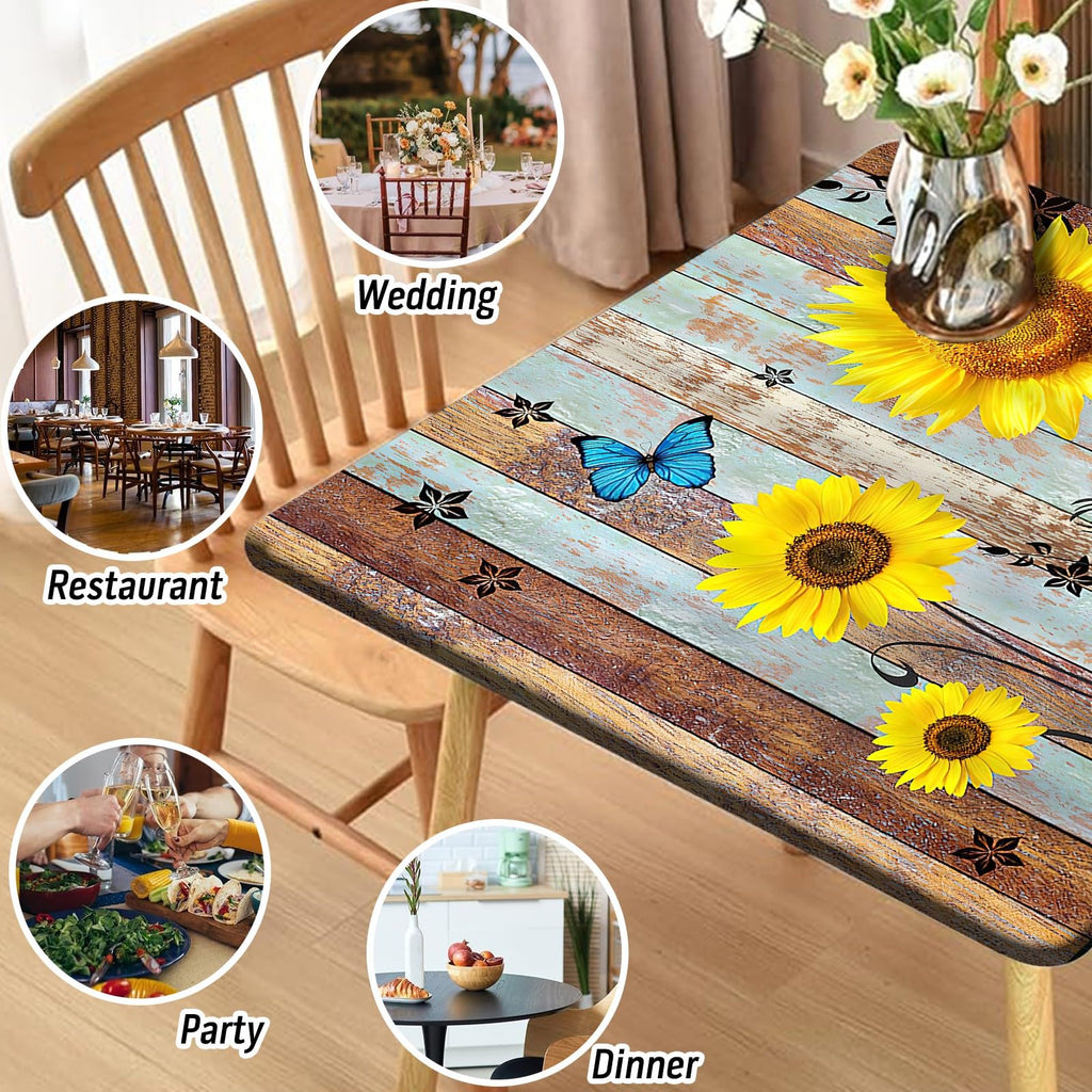 Square Fitted Tablecloth with Elastic Outdoor Table Cover Square Elastic Tablecloths for Tables Waterproof Wipeable