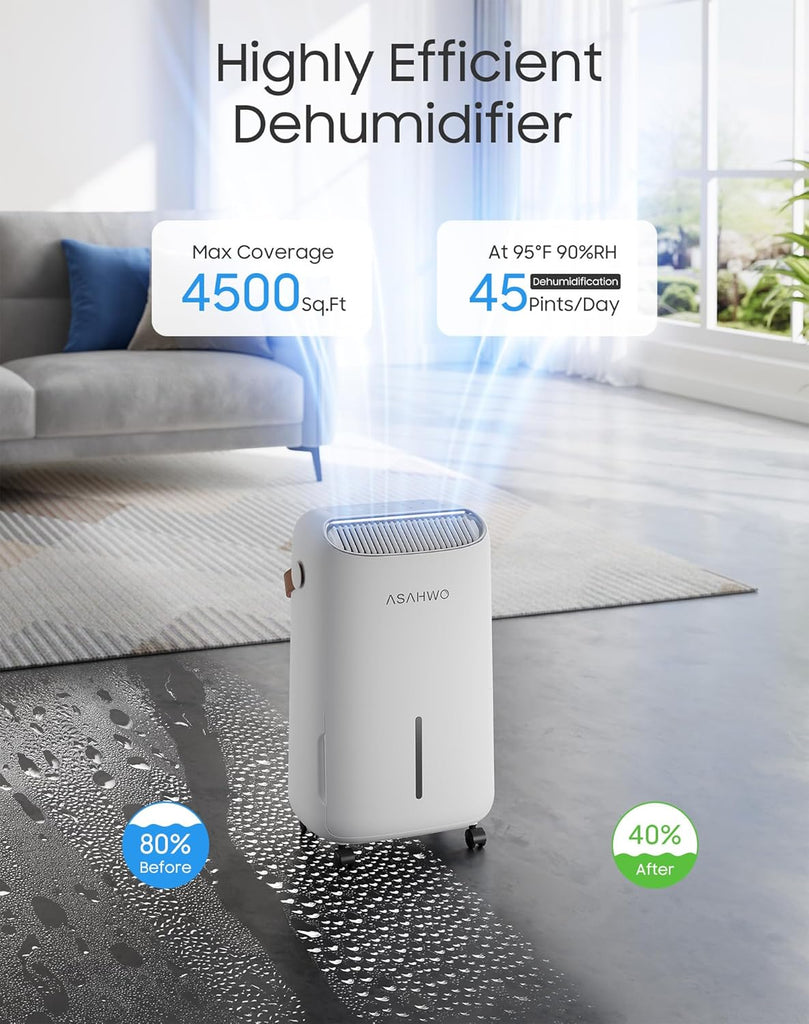 Dehumidifier for Basement,Home,Bathroom,Bedroom 45 pint/Day 4500 Sq ft Dehumidifiers with Drain Hose