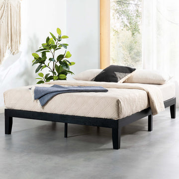 Naturalista Classic 12 Inch Solid Wood Platform Bed with Wooden Slats, King, Black