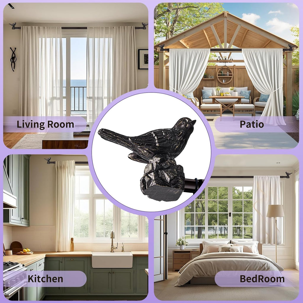 Curtain Rods Vintage Oil Bronze Curtain Rods for Windows Adjustable Drapery Rod with Bird Finials
