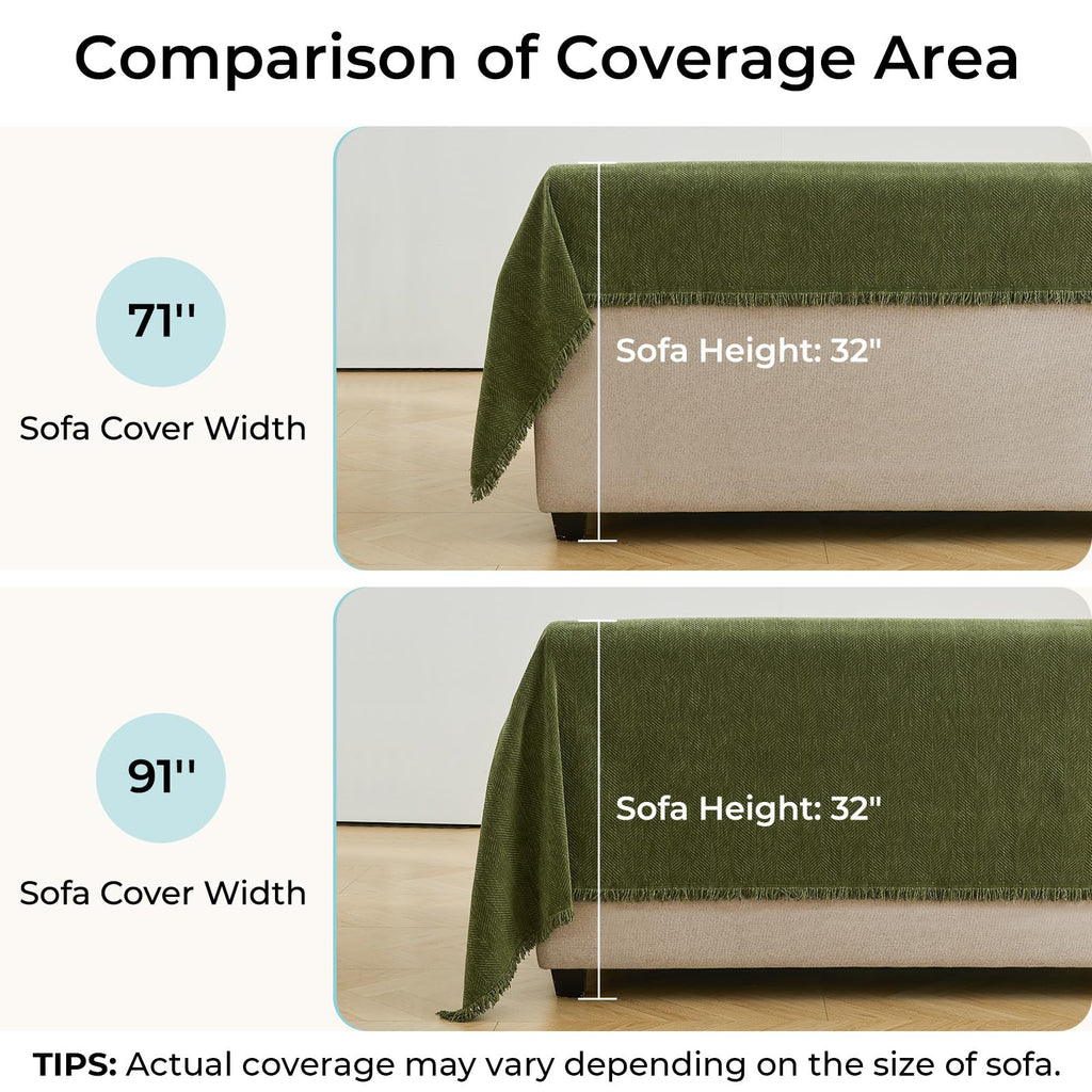Herringbone L Shaped Couch Cover for Sectional Sofa, 2 Pcs, Green