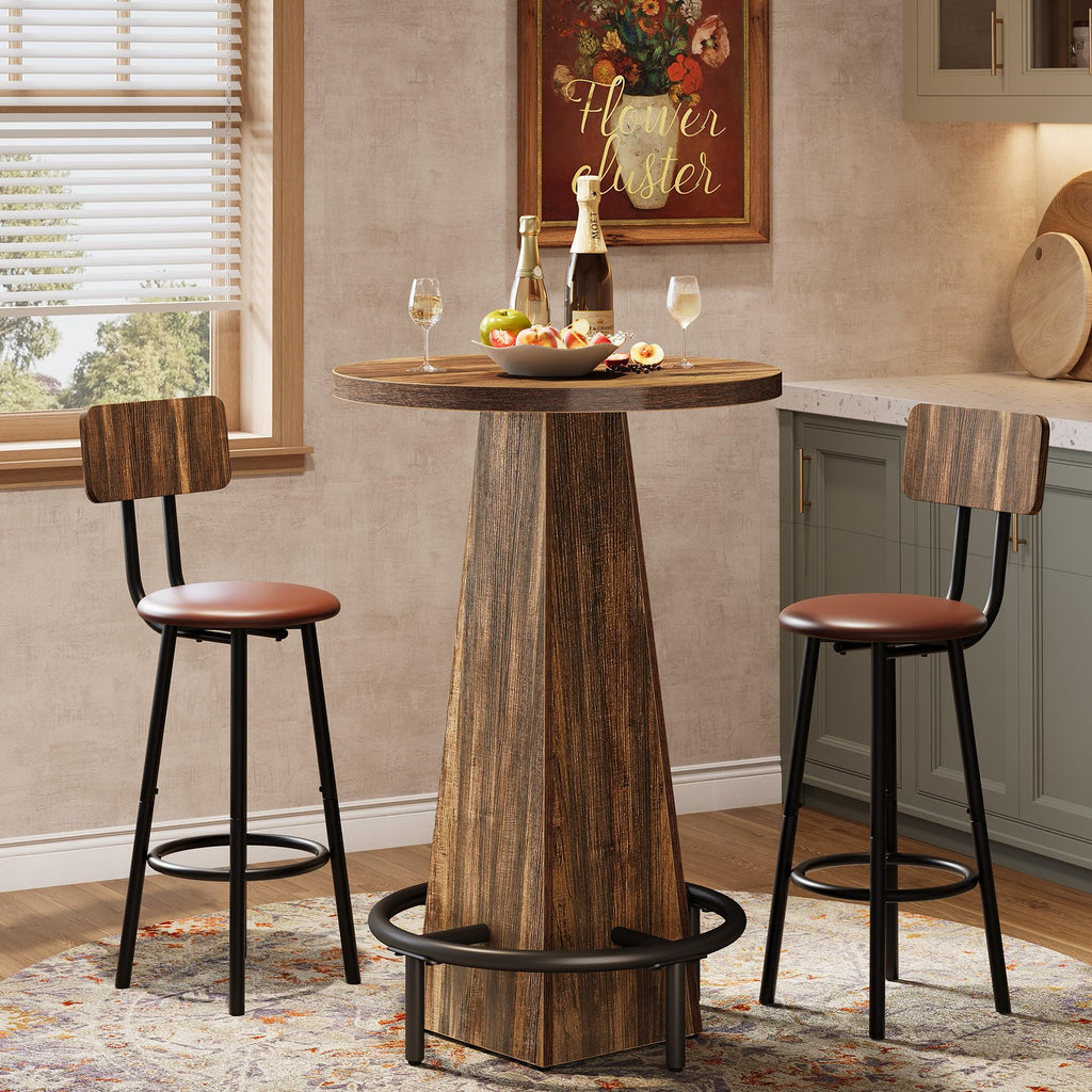 Bistro Pub Table, 37.4" High Round Bar Table for Small Bars, Brown