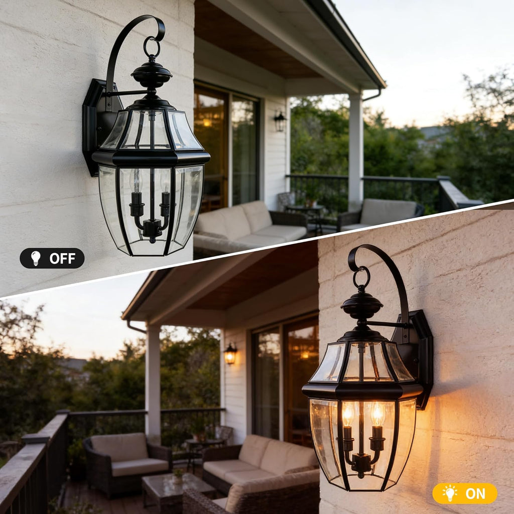 20 Inch Large Outdoor Wall Lantern, 2-Light with Clear Beveled Glass - Matte Black