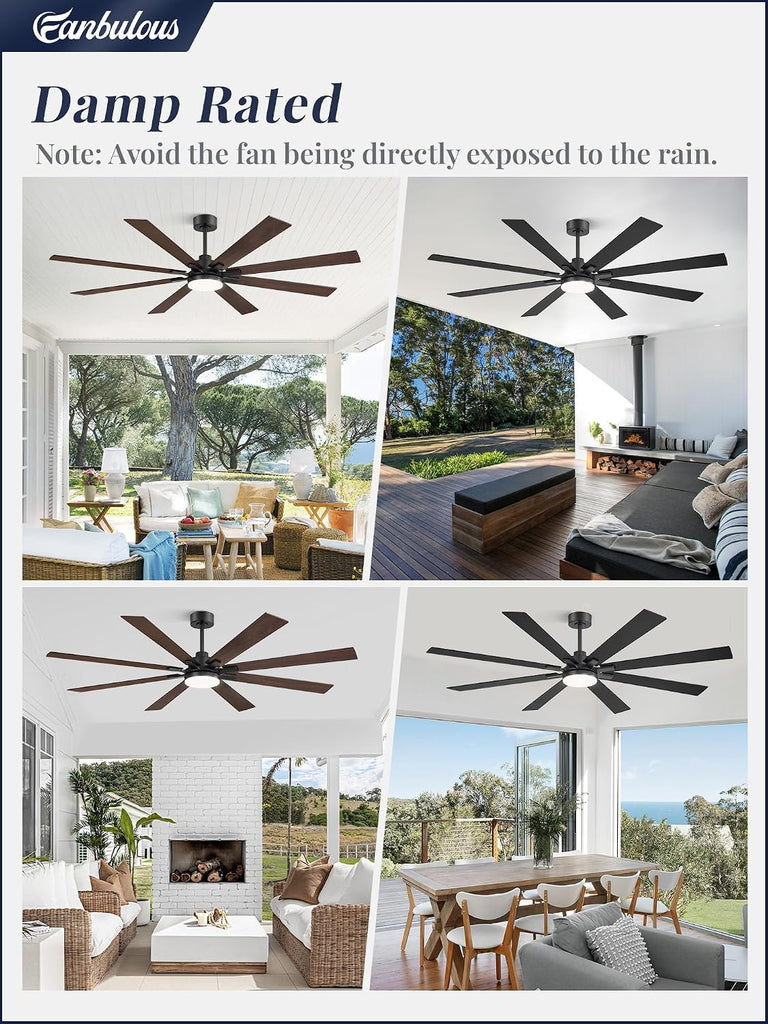 72 Inch Ceiling Fans with Lights and Remote, Dual-Sided Reversible Blades for Versatile Décor, Quiet DC Motor