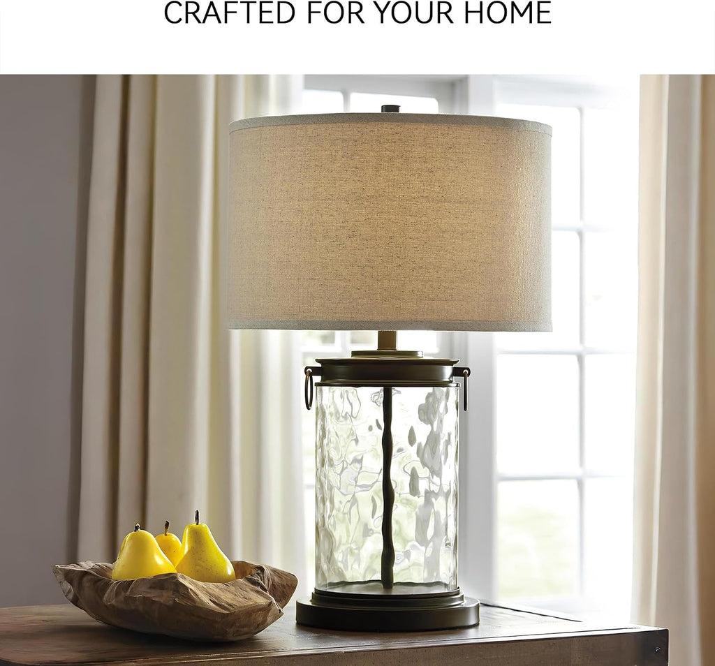 Signature Design by Ashley Tailynn Modern 25.25" Glass Table Lamp with Hardback Shade, Clear