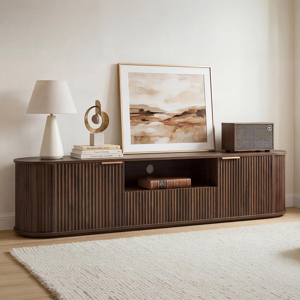 70" Fluted TV Stands for Living Room for TVs Up to 80", Mid Century Modern Entertainment Center with Drawers, TV