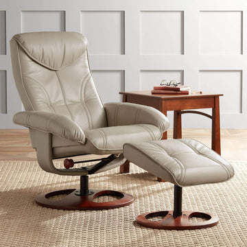 Modern Reclining Swivel Lounge Chair and Ottoman — Faux Leather
