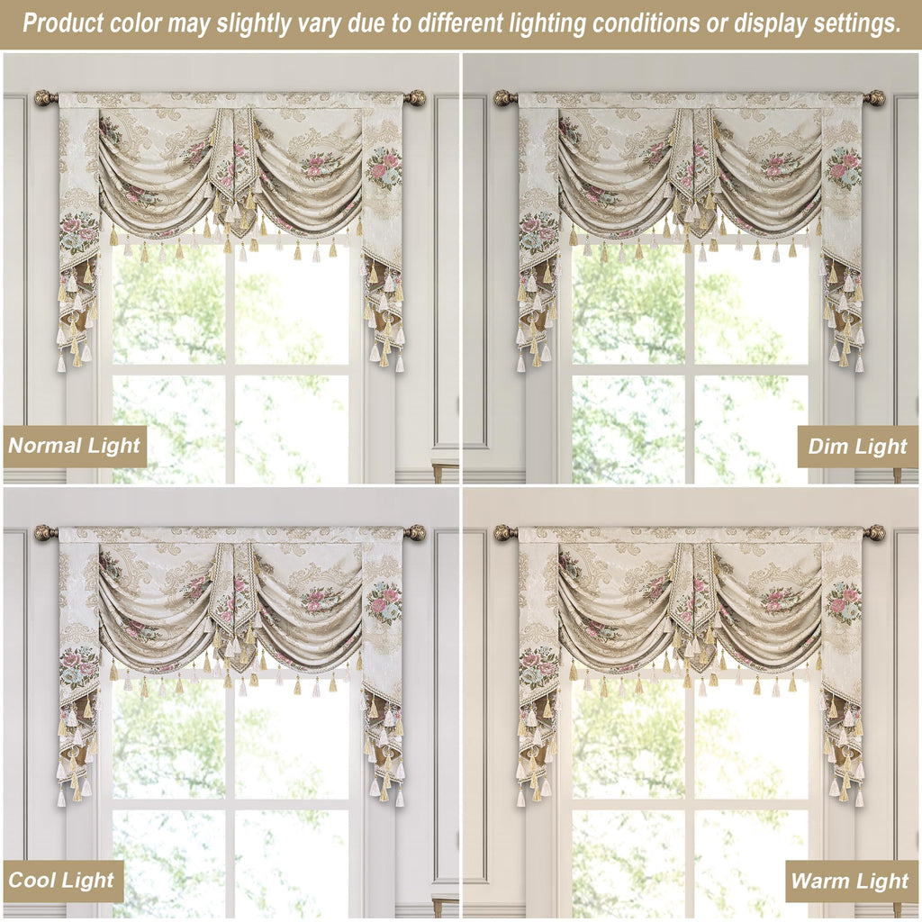 Floral Damask Waterfall Valance, W59 inch