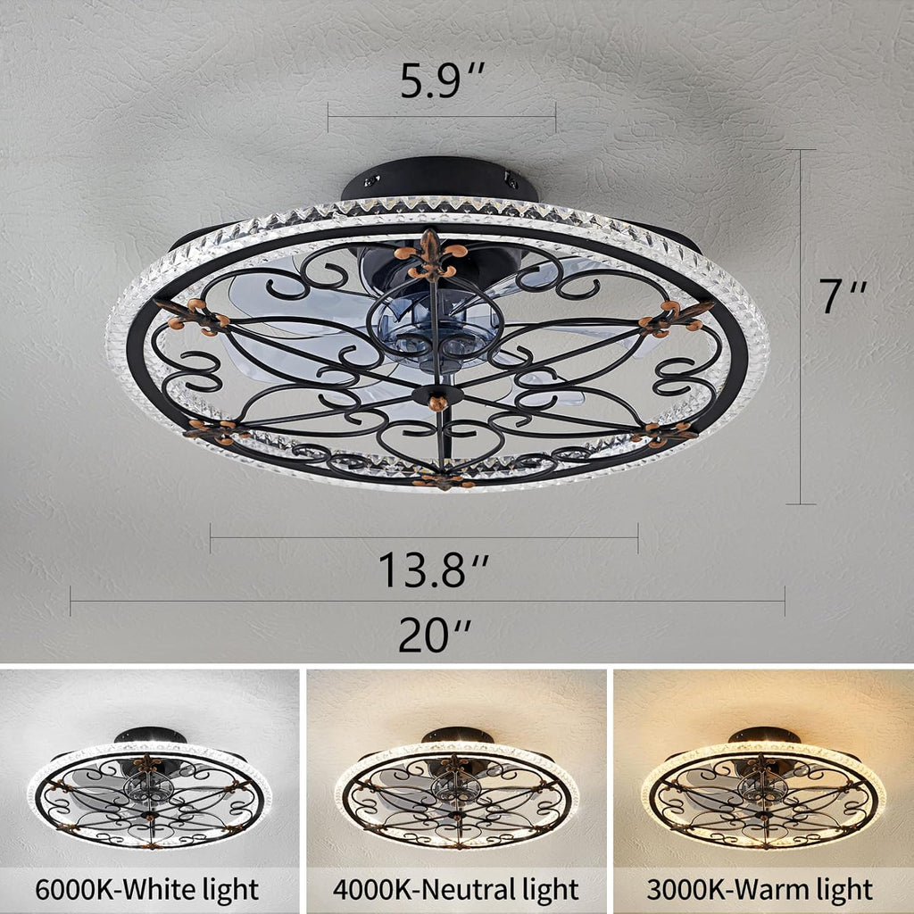 Caged Ceiling Fan with Lights Remote Control, 6 Speeds 3 Color Farmhouse Industrial Ceiling Fan with Light
