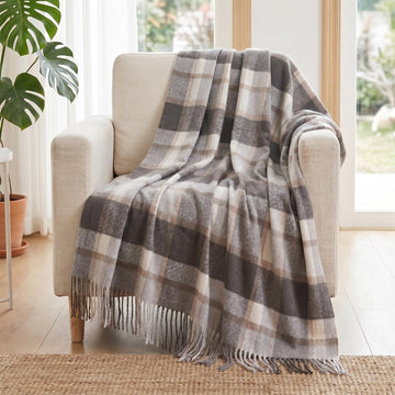 Pure Wool Throw Blanket Plaid Tartan Blankets 55x83 Inch, 1.5lb