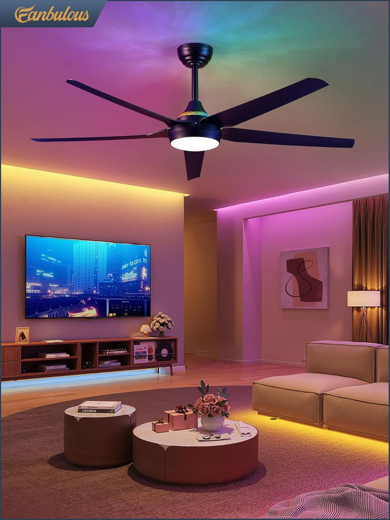 56'' Smart Ceiling Fans with RGB Lights, Modern Ceiling Fan with Alexa/App/Remote Control, Dimmable LED Light
