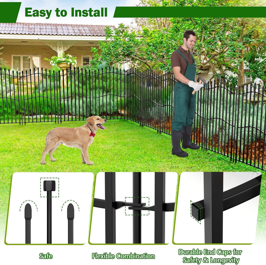 10 Panels Tall No Dig Garden Fence - 40in H x 22.5ft L, Reinforced Square Tube Rustproof Animal Barrier, Decorative