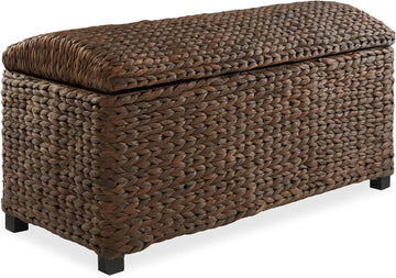 36" Storage Trunk with Curved Lid and Safety Hinge - Espresso Dark Brown, Hyacinth Wicker Storage Chest , Entry Way