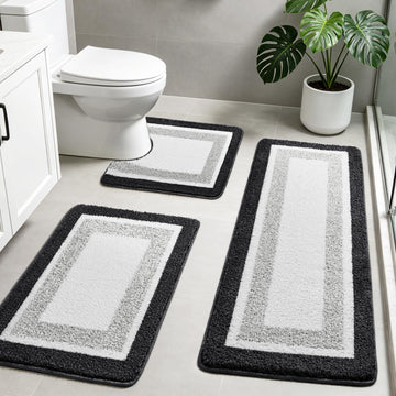 Bathroom Rugs Sets 3 Piece, Modern Absorbent Bathroom Rugs Non Slip Washable Bath Mat Soft, Shower Rug U Shaped
