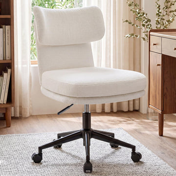 Office Desk Chairs with Ergonomic Curved Backrest, Mid Century Modern Vanity Chair with Wheel, Chenille