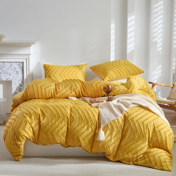 Boho Duvet Cover Set, Tufted Bedding Duvet Covers Soft Washed Microfiber Duvet Cover, 3 Pieces Embroidery