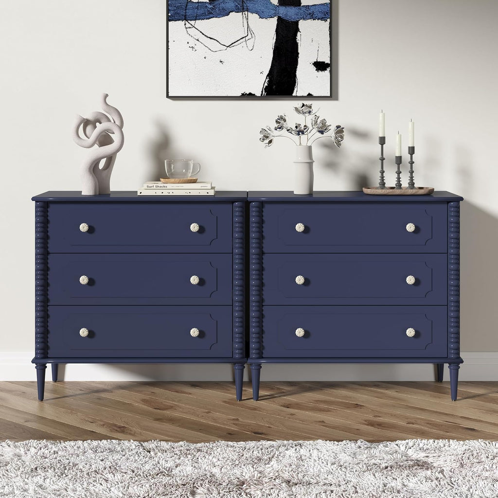 3 Drawer Dresser, 32 inch Wide Dresser , Modern Wood Chest of Drawers, Turned Legs Nightstand with 3 Drawers s