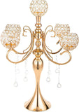 5 Arms Gold Candelabra Centerpiece 26 Inches Tall Chandelier Crystal Beaded Candle Holders for Table Centerpiece