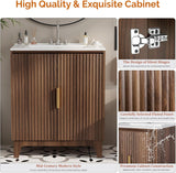 30 Inch Bathroom Vanity with Sink, Mid-Century Modern Vanity with Ceramic Basin and Fluted Soft-Close Doors