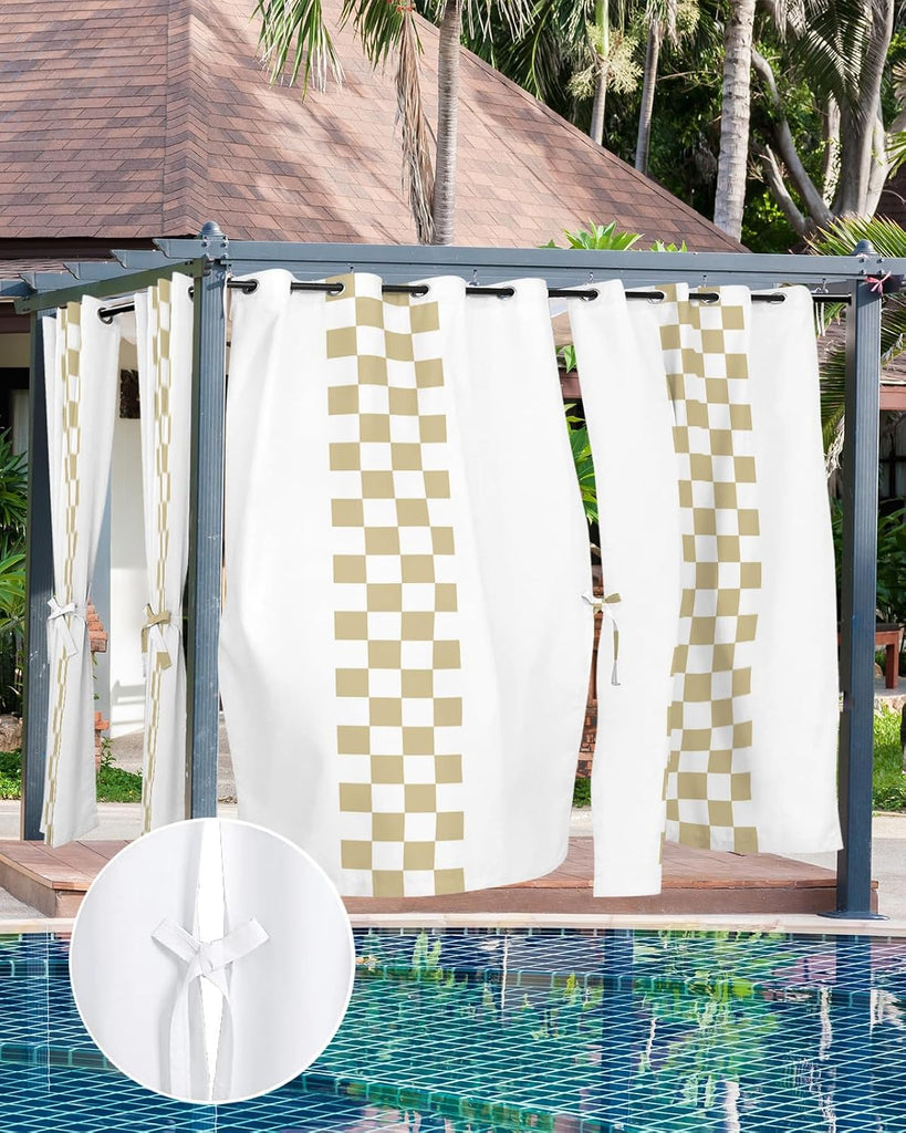 Outdoor Curtains (1 Panel) Waterproof, Minimalist Brown Buffalo Check Plaid Farmhouse Farm Theme Grommet Weatherproof Outsides