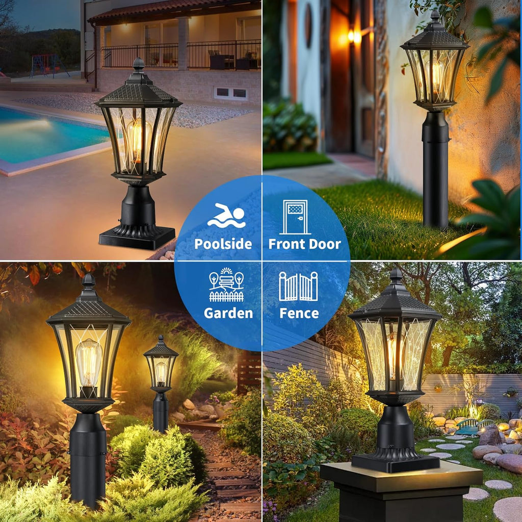 Outdoor Post Lights 2 Pack, 16" Lamp Post Light Fixture, Black Pole Lights Outdoor