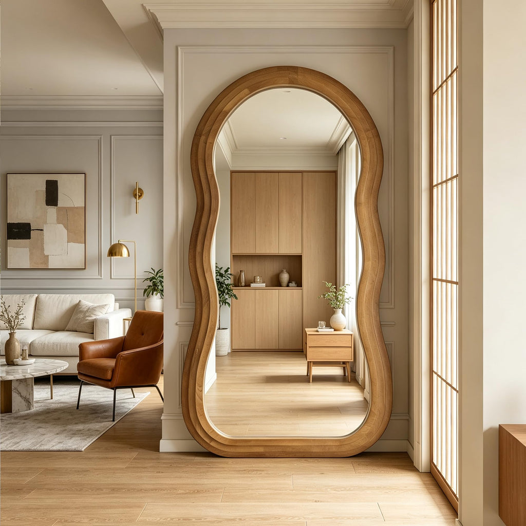Wavy Full Length Mirror, 71"x33.5" Oversized Solid Wood Mirror