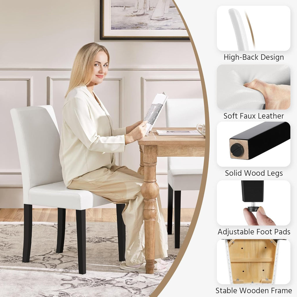 Dining Chairs Set of 2 Faux Leather Modern Dining Room Chairs with Rubberwood Legs and Padded Seat for Kitchen/Living