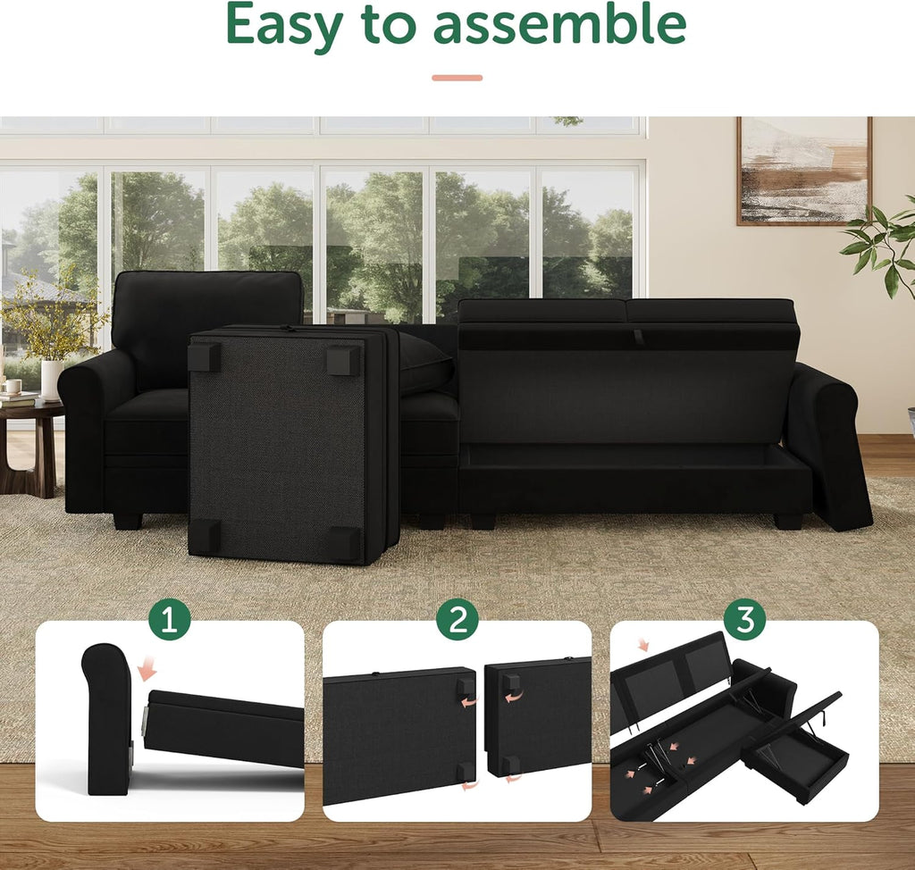 Convertible Sectional Sofa with Storage U Shaped Sectional Couch with Reversible Chaise Small Sectional Couches ,Mid