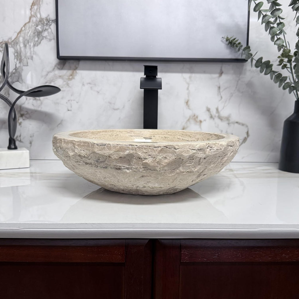 Shades of Nature Travertine Bathroom Sink - Modern Above Counter Bathroom Vessel Sink