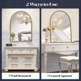 Arched Antique Gold Mirror with Beaded, 28"x36" Decorative Wall Mirrors, Champagne Bronze Brass Frame Vintage Mirror