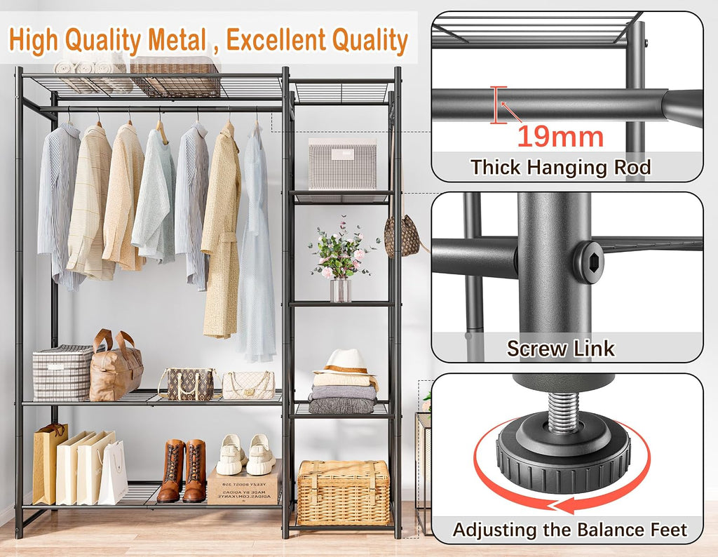 Wardrobe Closet,Portable Clothes Rack with 4 Tiers Shelves,Freestanding Closet Organizers and Storage System with