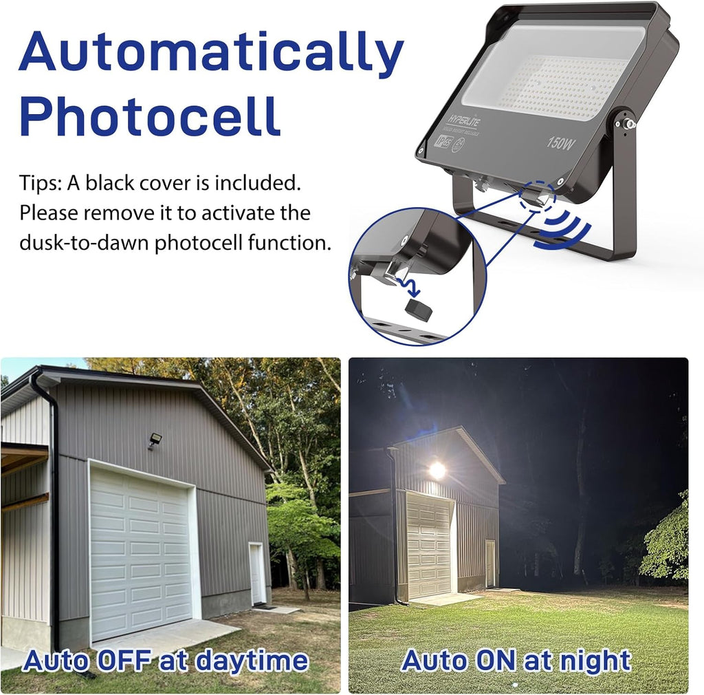 Flood Light Outdoor 150W 2Pack, LED Security Flood Lights with Dusk to Dawn Photocell, 5000K Daylight IP65 Waterproof