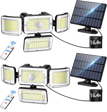 Solar Outdoor Lights Motion Sensor 3500LM 288 LED Solar Security Lights with Remote Control IP67 Waterproof 4 Heads