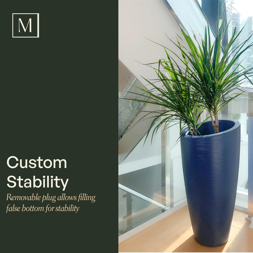 Modesto 32in Tall Round Modern Planter, Espresso | All season, Indoor/Outdoor, Double-wall design, Fade resistant