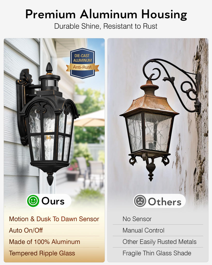Motion Sensor Outdoor Lights, 16.4" H Porch Light Outside Lantern