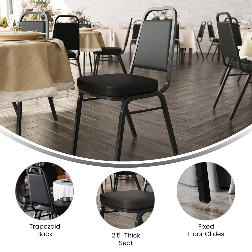 Trapezoidal Back Stackable Banquet Chair, Black