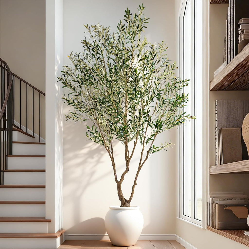7ft Faux Olive Tree with Pot & Moss Artificial Olive Plant Fake Olive Tree Decor, Large Indoor Artificial Trees Faux