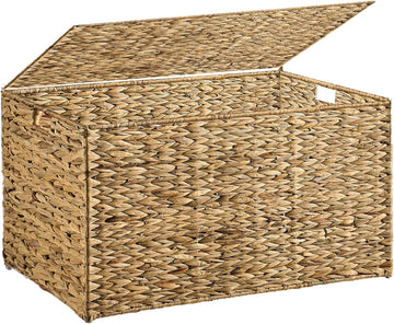 Water Hyacinth Storage Basket with Lid, 52.8 Gallon (200L) Wicker Storage Trunk with Handles, Handwoven Large Wicker