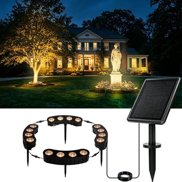 Solar Tree Lights, Upgraded Solar Spot Lights Outdoor, Warm White | 8.3*7.2in Large Solar Panel with USB Port, 16 COB