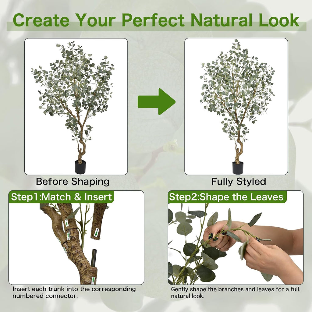 7FT Faux Eucalyptus Tree with Realistic Green Silver Dollar Leaves