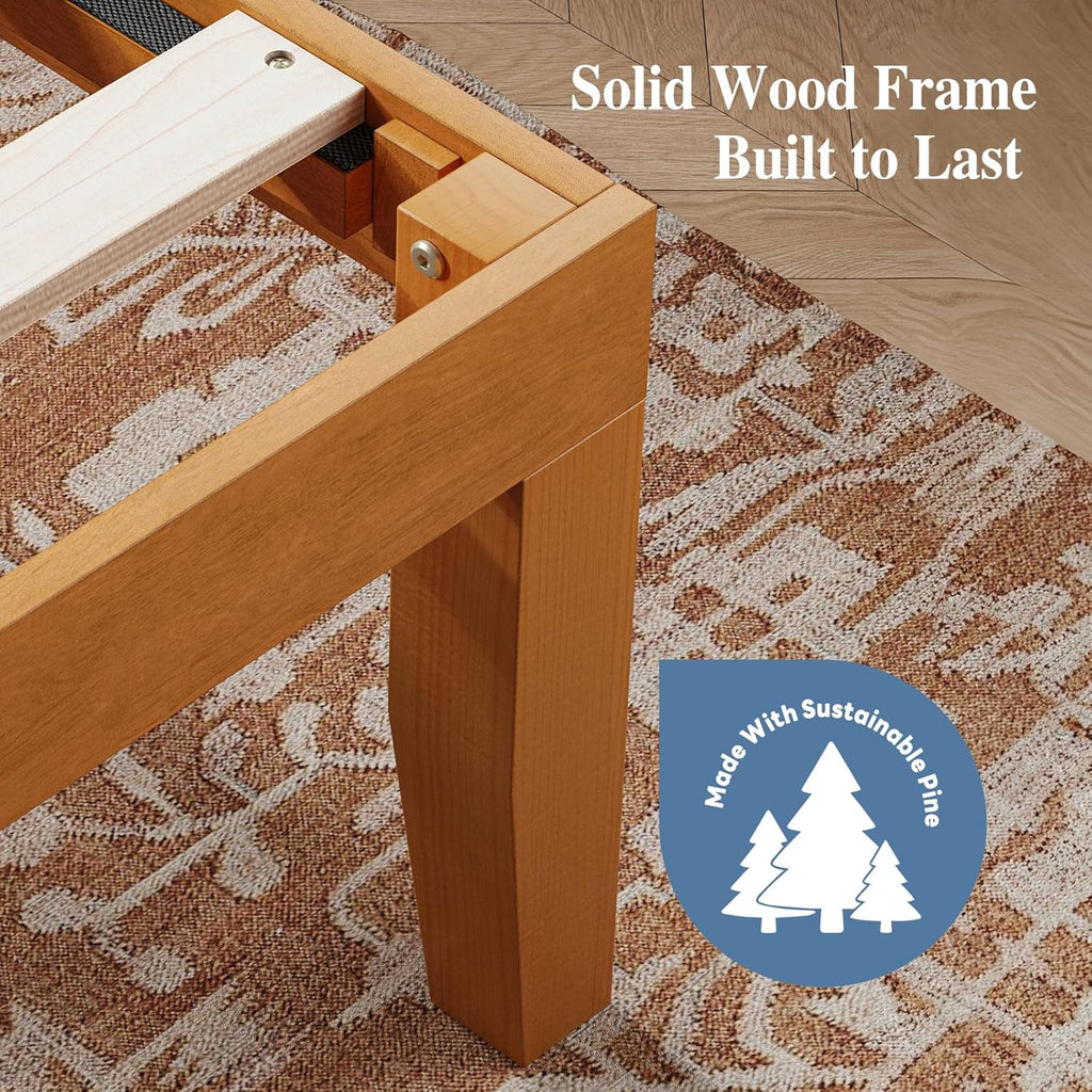 Queen Solid Bed Frame Wood 16 Inches, Sturdy Platform Bed with Heavy Duty Wooden Slat Support, No Box Spring Needed