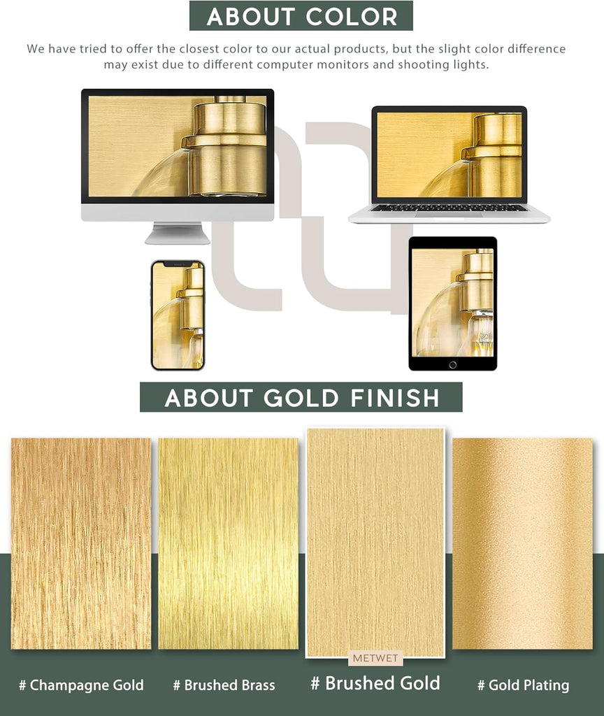 3-Light Brushed Gold Bathroom Vanity Light, Beige Fabric Shades | 24.5" bathroom light fixtures over mirror, upward